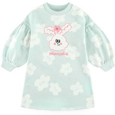 milk mile 童款花朵小兔插圖刷毛泡泡袖連身裙