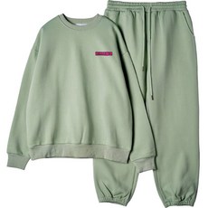 씨밀레 남성용 블랙 프린팅 오버핏 기모 맨투맨 조거 팬츠 세트