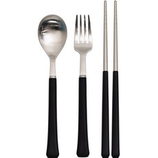RAONNURI 孩童湯匙+餐叉+筷子餐具組, 黑色的, 放