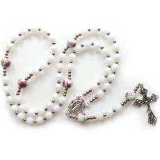 JNJ 陶瓷玫瑰珠五端念珠 天主教聖物, 白色, 1個