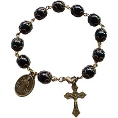 글래스 천주교 십자가 팔찌, 1개, 블랙