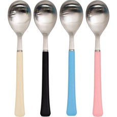RAONNURI 素色孩童湯匙 4件組, 象牙色、黑色、柔和粉色、天藍色, 單品