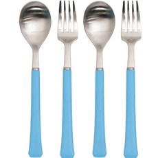 RAONNURI 孩童不鏽鋼餐具組, 天藍色, 勺子 2p + 叉子 2p