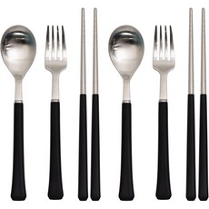 RAONNURI 孩童不鏽鋼餐具組, 黑色的, 2p湯匙+2雙筷子+2p叉子