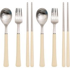 RAONNURI 孩童不鏽鋼餐具組, 象牙, 2p湯匙+2雙筷子+2p叉子