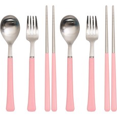 RAONNURI 孩童不鏽鋼餐具組, 柔和的粉紅色, 2p湯匙+2雙筷子+2p叉子