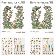 Teddy Bear 2023 Teseum Monthly Planner S 日期類型 2p + 貼紙 4p 套組, 漿果