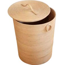 라탄샵 등나무 고급형 원형 뚜껑 세탁 빨래 바구니 J045, 내추럴, 1개
