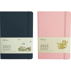 Teddy Bear 2023 Teseum B6 日記日期類型 2 件套, L（深藍、淡粉色）