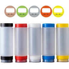 Mi&Mi 五色倒置醬料瓶 + 醬料標籤組, 350ml, 5個