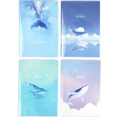 Pinkfoot The Whale日記本 4入, 游泳鯨魚+天空鯨魚+雲朵鯨魚+鯨魚尾巴