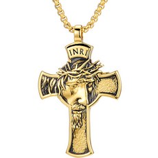 金色十字架墜飾基督教項鍊, 1個, 金色