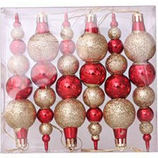 圓球造型聖誕樹掛飾 6入, 紅金