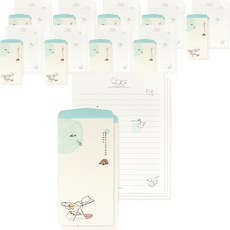 POPO FANCY Cat's Day 文具 4p + 信封 2p 套組, 10套, 薄荷