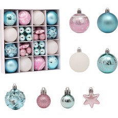 造型聖誕樹裝飾 42件組, 粉色、白色、天藍色