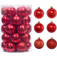 金色珍珠圖案套組聖誕樹球吊墜 34p, 紅色的