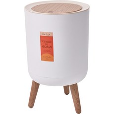 DALPAENGI LIVING 按壓式木質蓋圓形垃圾桶 7L, 白色的, 1個