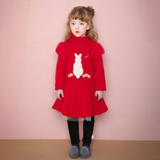 JELISPOON 女童款兔子荷葉邊內襯網紗洋裝