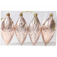 天使水滴形聖誕樹裝飾品 4入, 香檳金