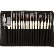 Make Mine 尼龍刷具組 珍珠白桿 + 黑色布質包組, 1套, 24 x 35.5 cm