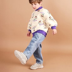 MARI N MORI 兒童寬鬆錐形刷毛保暖牛仔褲