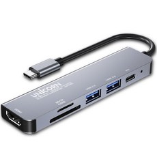 UNiCORN Type-C 6合1 HDMI PD100W 充電鏡像多功能集線器, 灰色, TH-601C, 1個