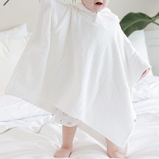 moms nature 嬰兒竹纖維連帽斗篷浴袍 S號, 白色, 1入