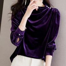 Paperments 半高領絲絨抓皺長袖上衣 02950