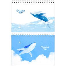 Pinkfoot 鯨魚圖案線圈素描本 2款組, A4, 1組