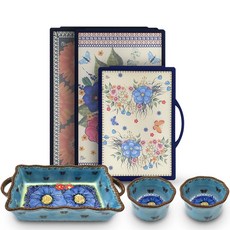 PAWIE 花朵印花砧板 3件組+印花造型餐碗組, 方形砧板大+中+小+羊肉球蝴蝶園3款, 1套