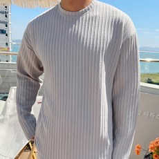 meosidda 男士寬鬆版型褶皺圖案羅紋圓領針織長袖T恤