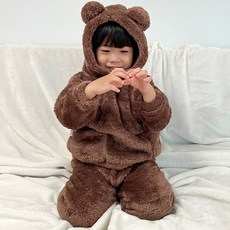 JOY MULTI 孩童搖粒絨耳朵造型連帽長袖T恤+長褲套裝