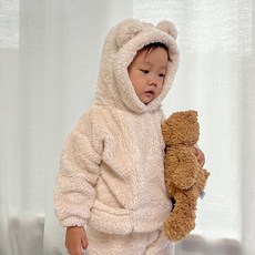 JOY MULTI 孩童搖粒絨耳朵造型連帽長袖T恤+長褲套裝