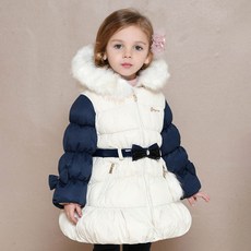 JELISPOON 女童新款可愛皮草裝飾微凝膠加厚外套+腰帶套裝