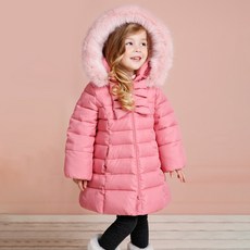 JELISPOON 童款蝴蝶結造型毛邊連帽長版外套