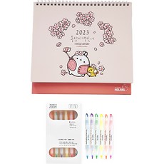 Dong-A Pms Molang 2023 台歷 + 雙透視熒光筆 6 件套, 1套, 粉色、橙色、黃色、綠色、天空、紫色（高光筆）