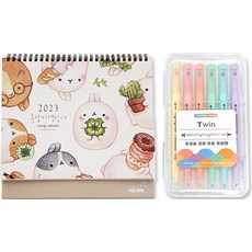 Dong-A Pms Molang 2023 特別台歷 + Coma 雙熒光筆 6 件套, 1套, 混合顏色
