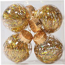 亮蔥線華麗聖誕樹裝飾球 4入, 金色