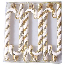 拐杖糖造型聖誕掛飾 6入, 金黃色