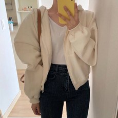 비비에모 여성용 겨울 기모 후디 집업 숏 점퍼 02175