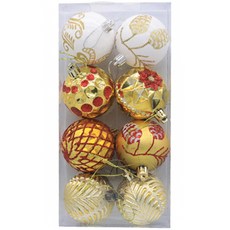 時尚聖誕圖案樹裝飾球 8入, 金色