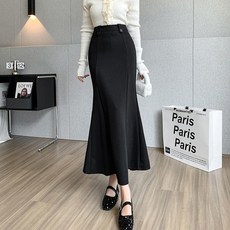 ViVEMO 高腰側邊鈕扣魚尾開衩長裙 02063