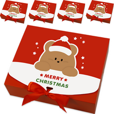 도나와친구들 크리스마스 직사각 선물 포장 상자 5p + 리본 5p 세트 중 24 x 20 cm, 산타 호두, 1세트