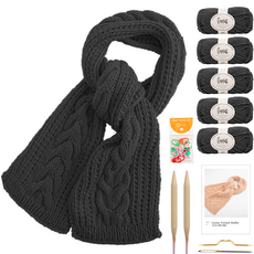 yarna 지니어스 꽈배기 머플러 DIY키트 세트, 1세트, 715 다크그레이