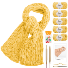 yarna 지니어스 꽈배기 머플러 DIY키트 세트, 1세트, 702 소프트옐로우