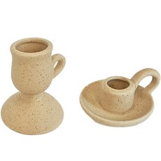 Slow Deco 裝飾陶瓷手柄燭台 小型 + 中型套組, 米色