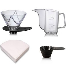 HARIO V60 Single Brew Mugen Dripper + Kettle 滴水水壺套組 VDMU-02T-SPS, 透明黑色+黑色+白色, 1組