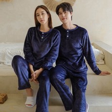 A-ONE 情侶款柔軟簡約圓領睡衣上下套裝