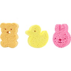 JOYMULTI 色彩繽紛幼兒沐浴海綿 單一尺寸 動物套組 3入, 橘色, 粉紅色, 黃色, 1套