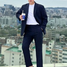 Fivelarge 男士大尺碼寬鬆版紋理基本款單排扣西裝外套